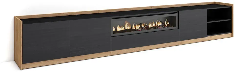 Lowboard 310x50x37 cm Schwarz Eiche Holzwerkstoff