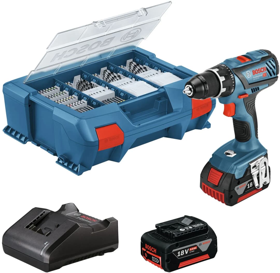GSR 18V-28 Professional inkl. 2 x 4 Ah + 82-tlg. Zubehör + L-Case 06019E610C