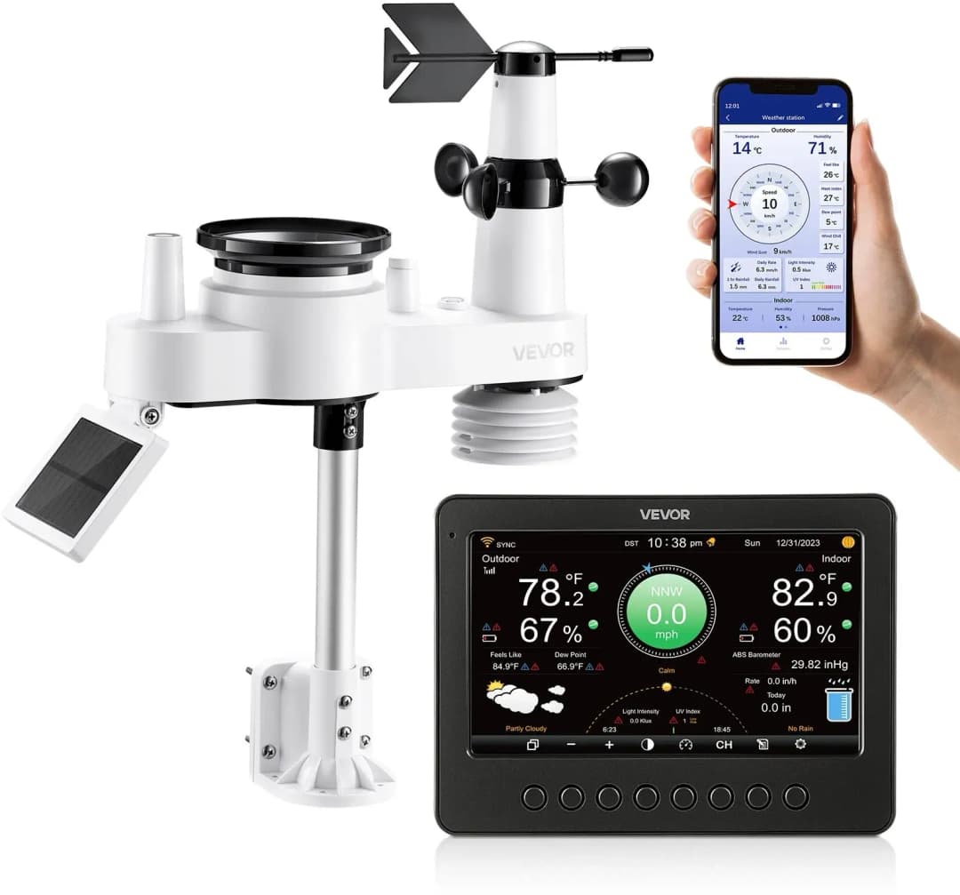 Wetterstation 7 in 1 7" TFT-Display Wi-Fi mit App Schwarz