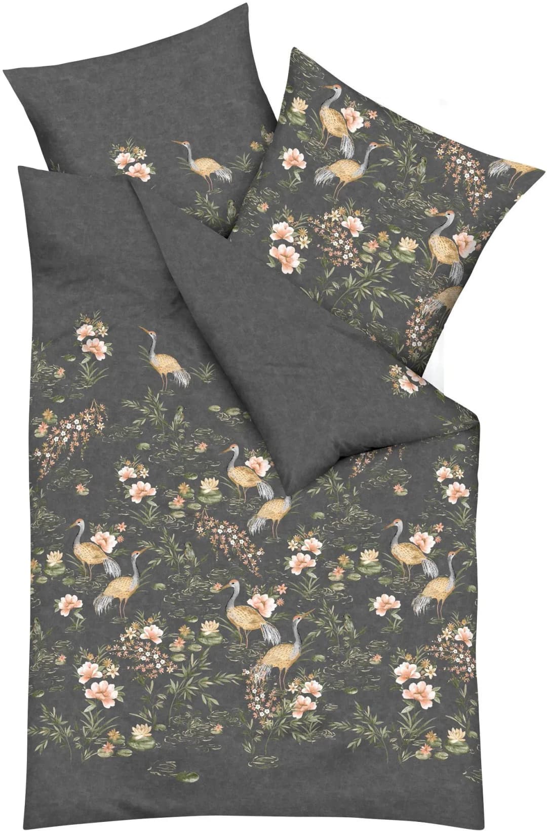 Pagode Blumen Biber Grau 135 x 200 cm + 80 x 80 cm