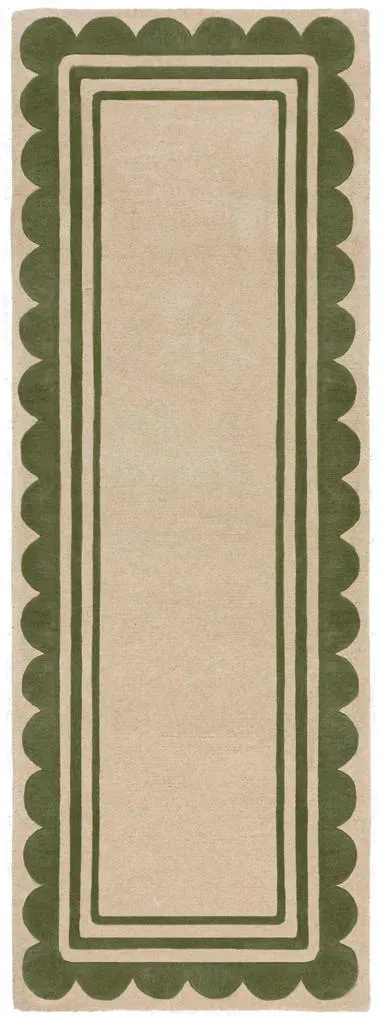 Kadima Wollteppich 80 x 230 cm Grün-Beige