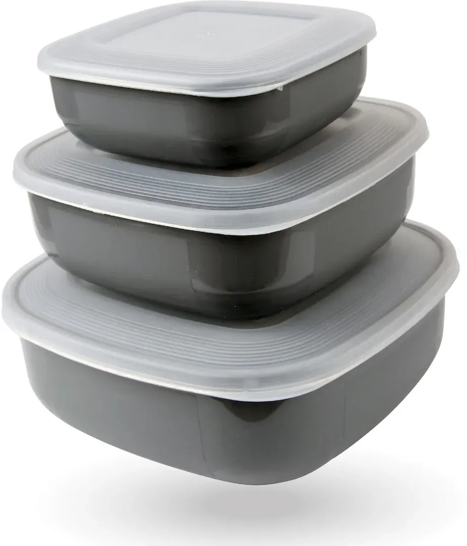 Frischhaltedose eckig grau 19 cm x 19 cm x 7 cm 3-teiliges Set 0,5 l - 1,5 l