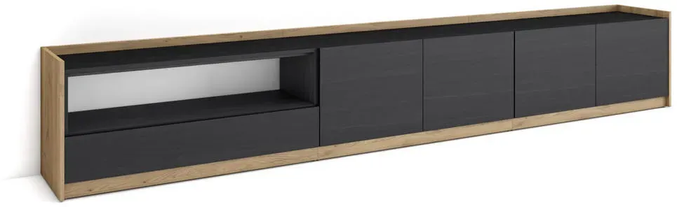 Lowboard 310x50x37 cm Schwarz Eiche Holzwerkstoff