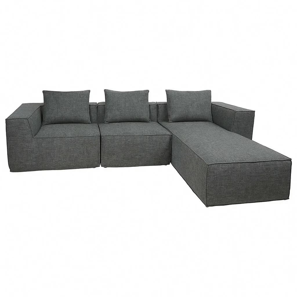 L-Sofa Stoff 3-Sitzer Dunkelgrau