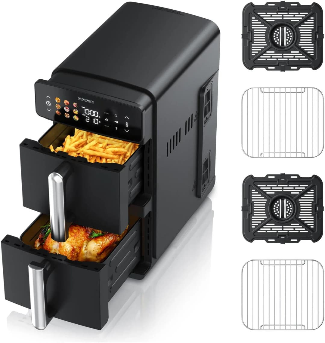 Heißluftfritteuse Doppelkammer 11L schwarz