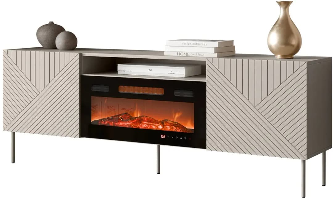 Art Deco Cashmere TV-Lowboard 191x68x40 cm Beige Glas/Holz/MDF/Melamin/Holzwerkstoff