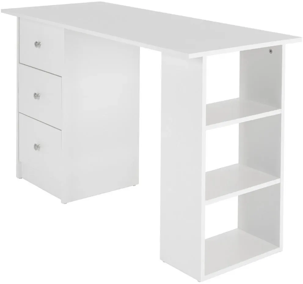 Schreibtisch 3 Schubladen 3 Aufbewahrungsregale, Stauraum, Weiß, 120x49x72 cm Computertisch Bürotisch Arbeitstisch