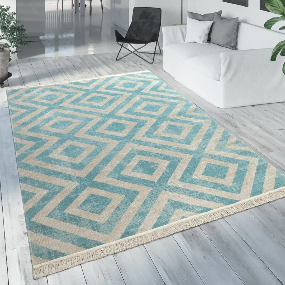 Poco 821 Outdoor-Teppich 60 x 100 cm Blau/Weiß