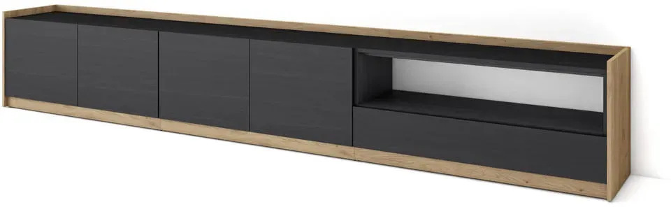 Lowboard 310x50x37 cm Schwarz Eiche Holzwerkstoff