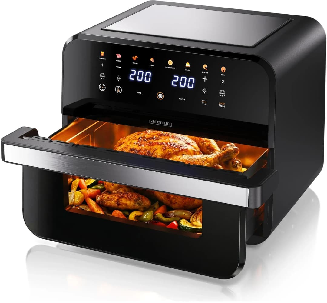 Heißluftfritteuse Doppelkammer 12 L schwarz