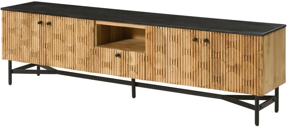 LONDON TV-Lowboard 200x40x55 Schwarz/Marmor Holz
