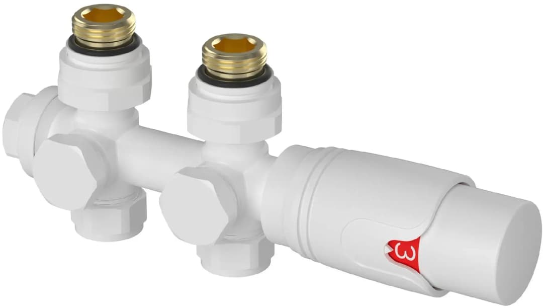 Gloppen Heizkörperthermostat Multiblock Set mit Thermostatkopf Messing Weiß