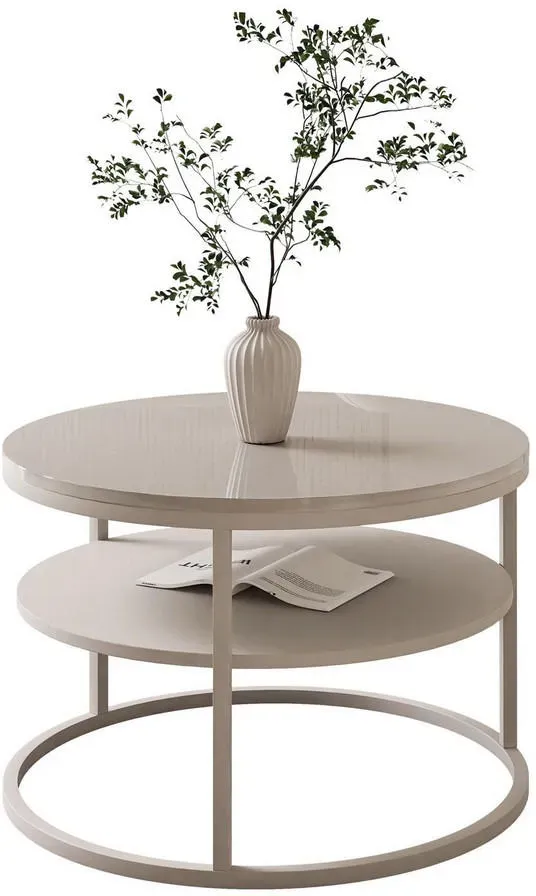 Couchtisch CIRI SLIM Kaschmir Hochglanz mit Regal