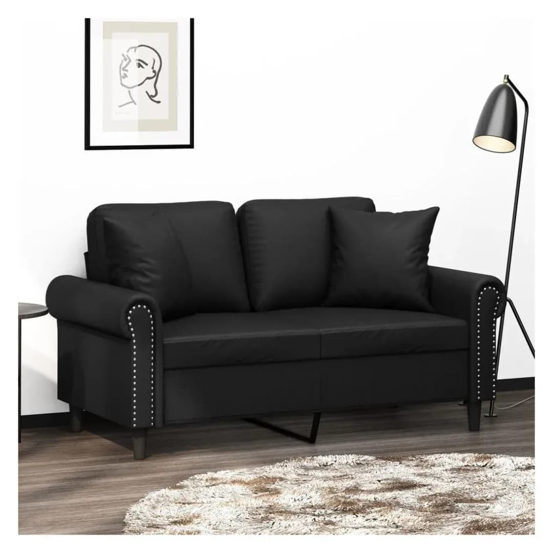 Couch Kunstleder 2-Sitzer Schwarz