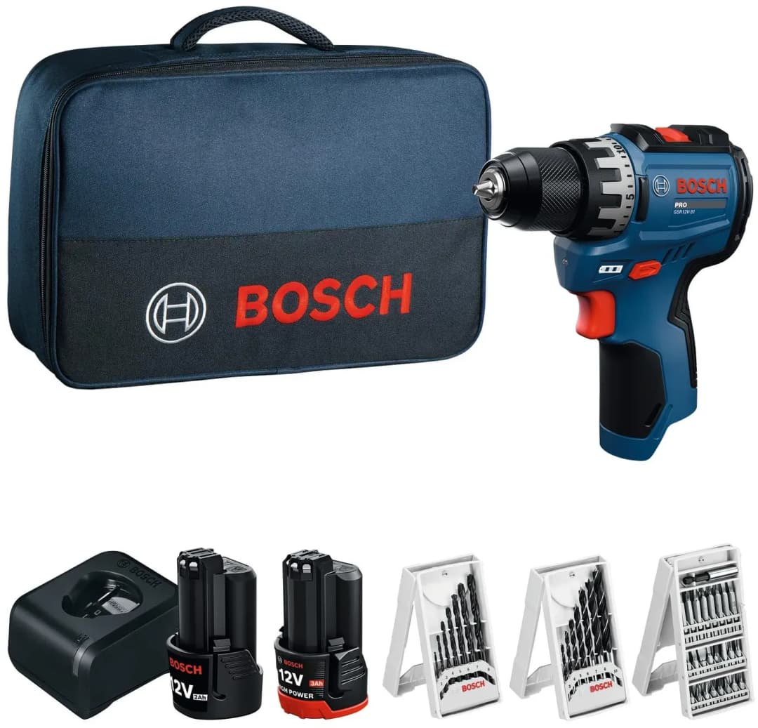 GSR 12V-31 inkl. 1 x 3,0 Ah + 1 x 2,0 Ah + Werkzeugtasche