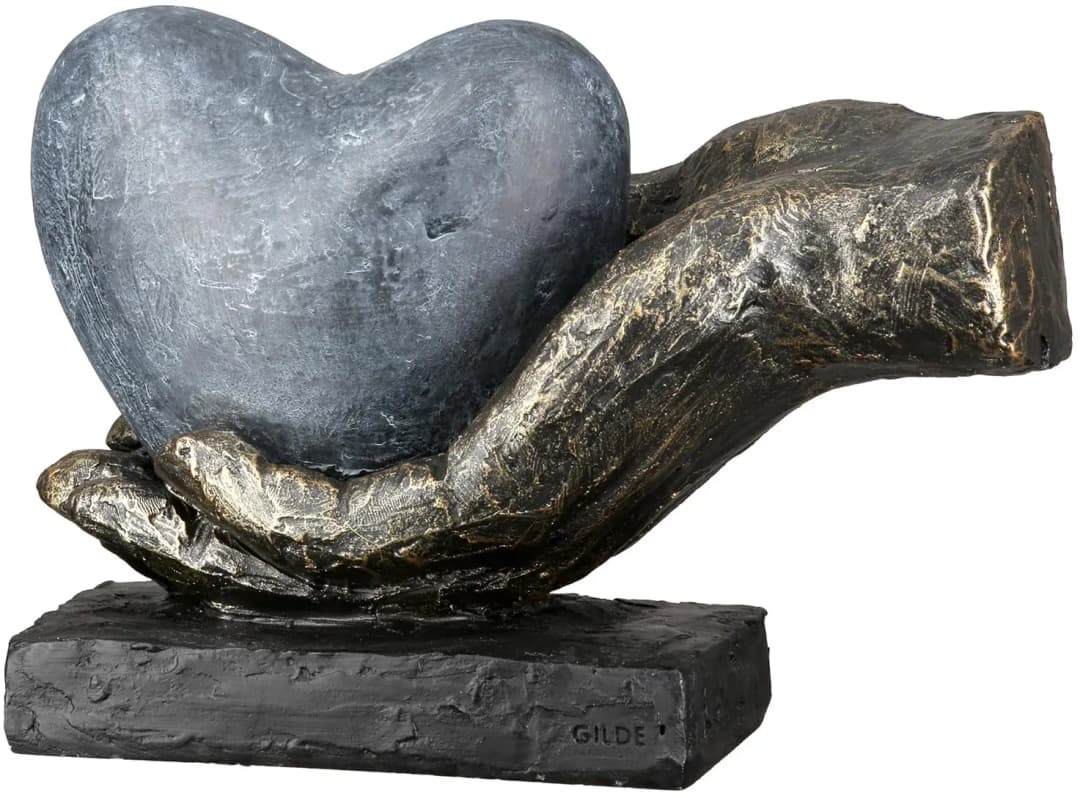 Skulptur Heart in Your Hand, Grau, Bronze, Kunstharz Statue Wohnzimmer, Büro Dekoration H. 12 cm x B. 18 cm - Moderne Skulpturen, Herz Symbol