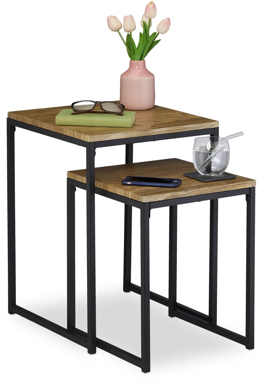 Beistelltisch 2er Set Holzoptik Braun,Schwarz