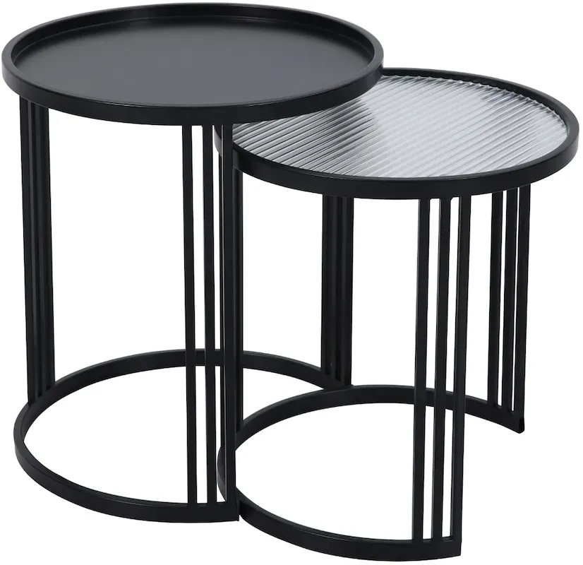 LADAR 2er Set Beistelltische Couchtische rund Schwarz