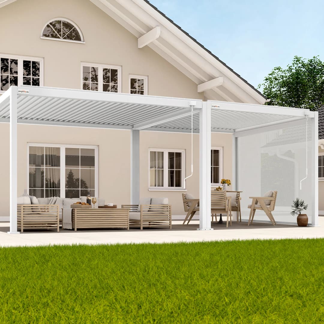 pergomondo Pergola mit Lamellendach | 3 x 7 m, weiß
