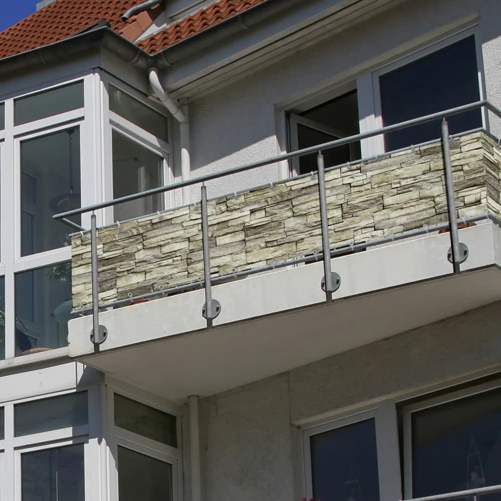 Balkonbespannung | wasserdicht / Polyester, 500x90 cm, Steine Design | JAROLIFT Balkon Sichtschutz / Balkonumrandung