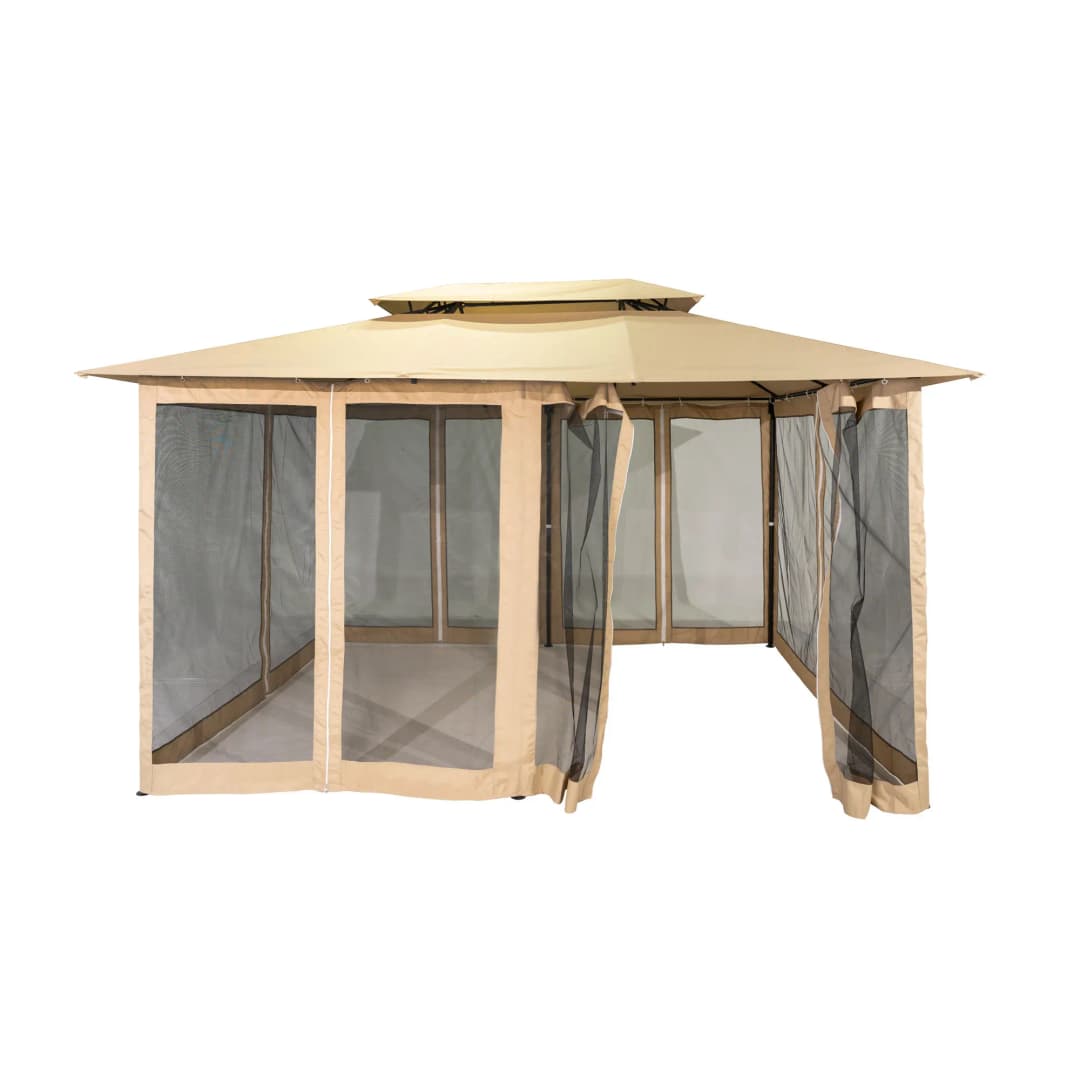 Moskitonetz-Wand für Comfort Gartenpavillon | beige, Laschen kaffeebraun, 6 Stück