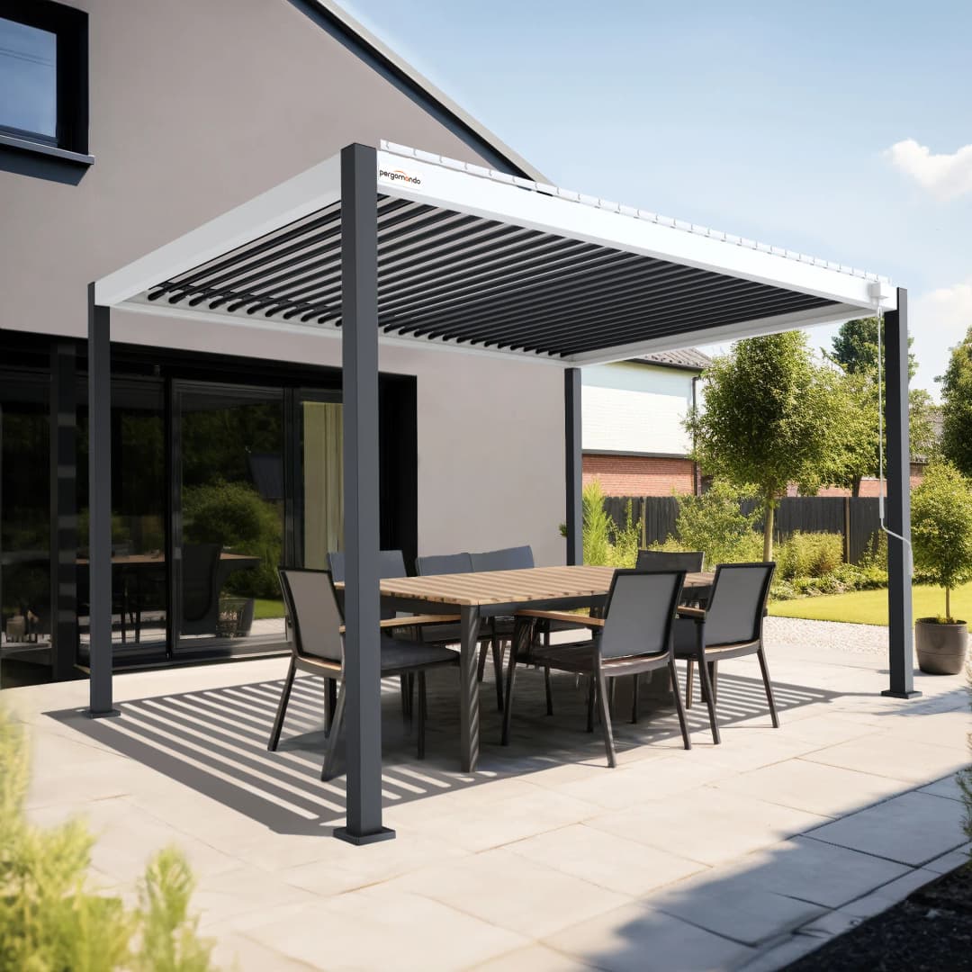pergomondo Pergola mit Lamellendach | 3 x 4 m, anthrazit / weiß / anthrazit