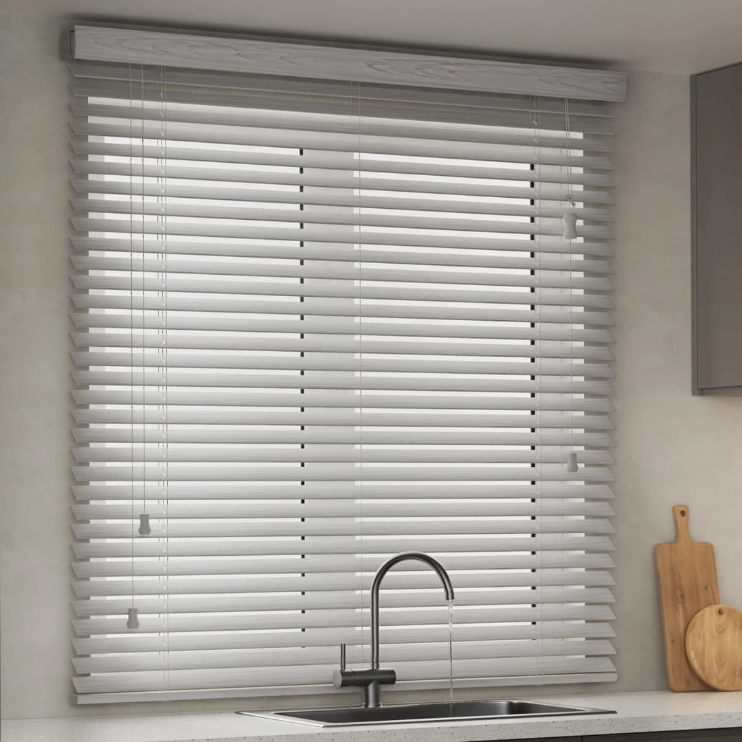 KAYA Jalousie in Holzoptik 35 mm | 120 x 250 cm, multi weiß strukturiert