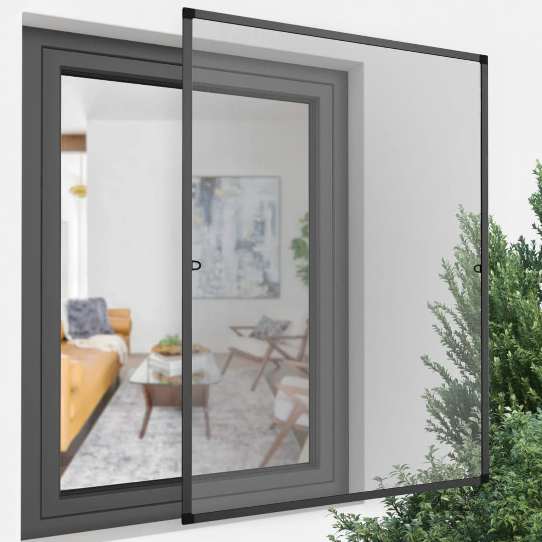 Fliegengitter mit Rahmen zum Spannen für Fenster, 130x150 cm, anthrazit | JAROLIFT Profi Line Insektenschutz Spannrahmen