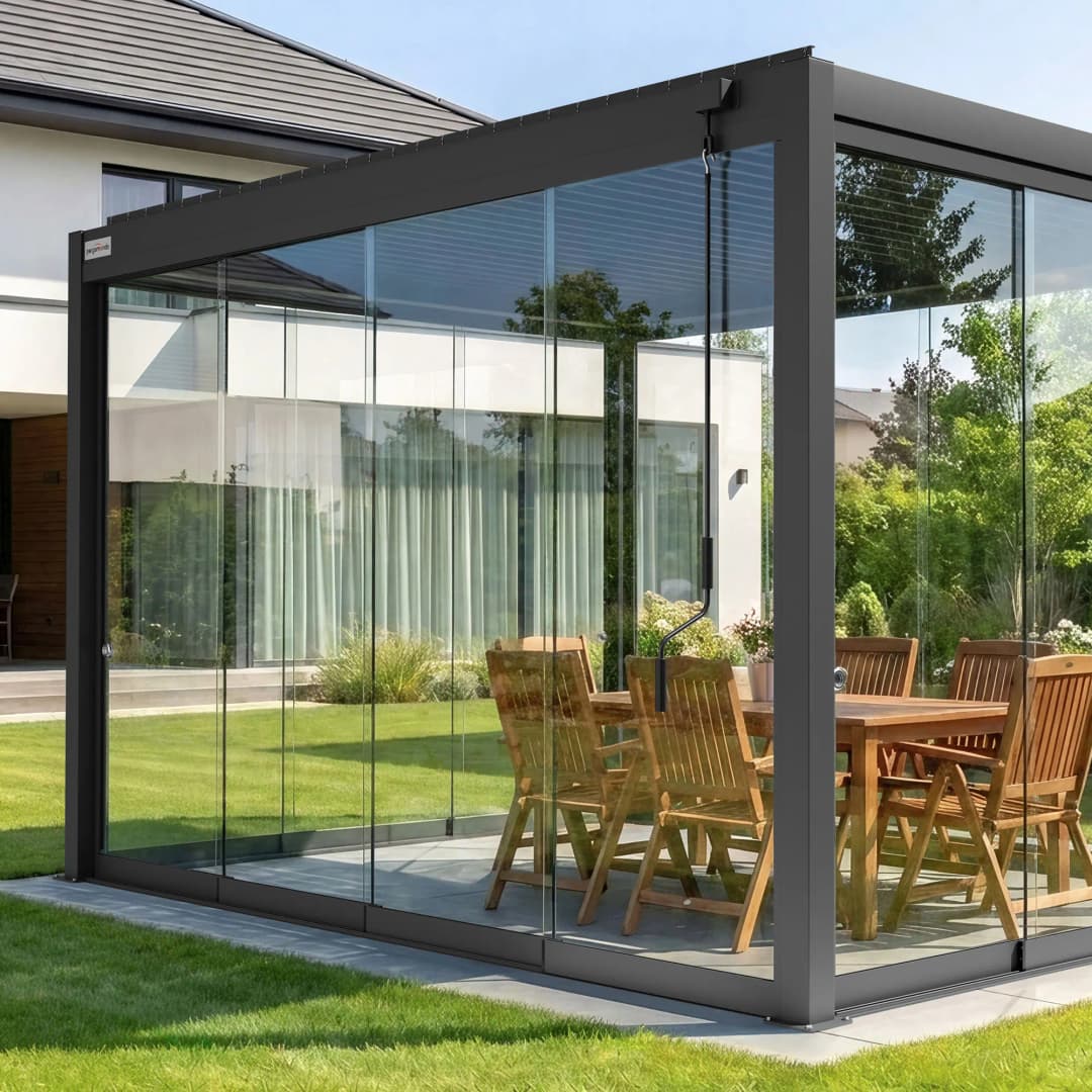 Glasschiebetüren für Pergola | 4 m, anthrazit