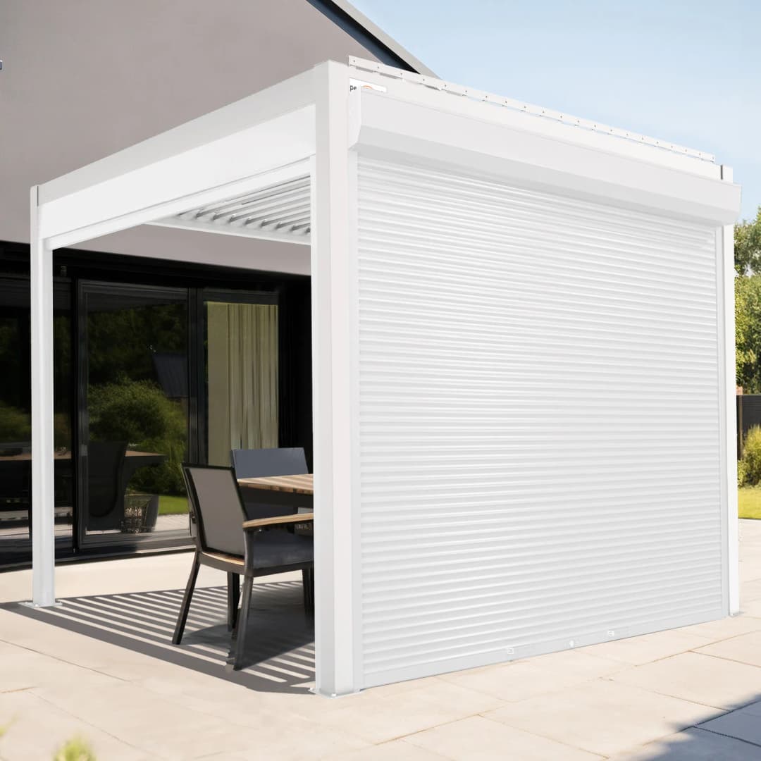 Rollladen für Pergola mit Lamellendach | Manuell, 3 m, weiß | JAROLIFT