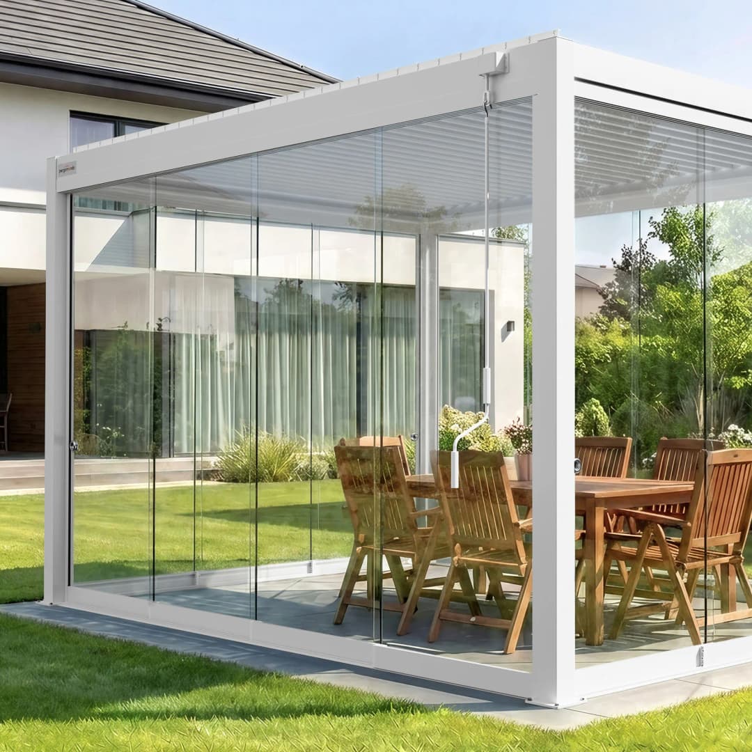 Glasschiebetüren für Pergola | 4 m, weiß