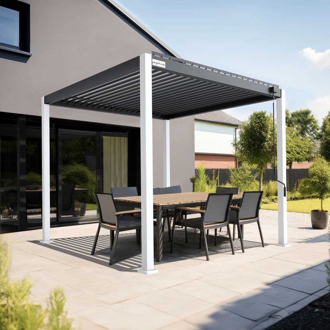 pergomondo Pergola mit Lamellendach | 3 x 3 m, anthrazit / anthrazit / weiß