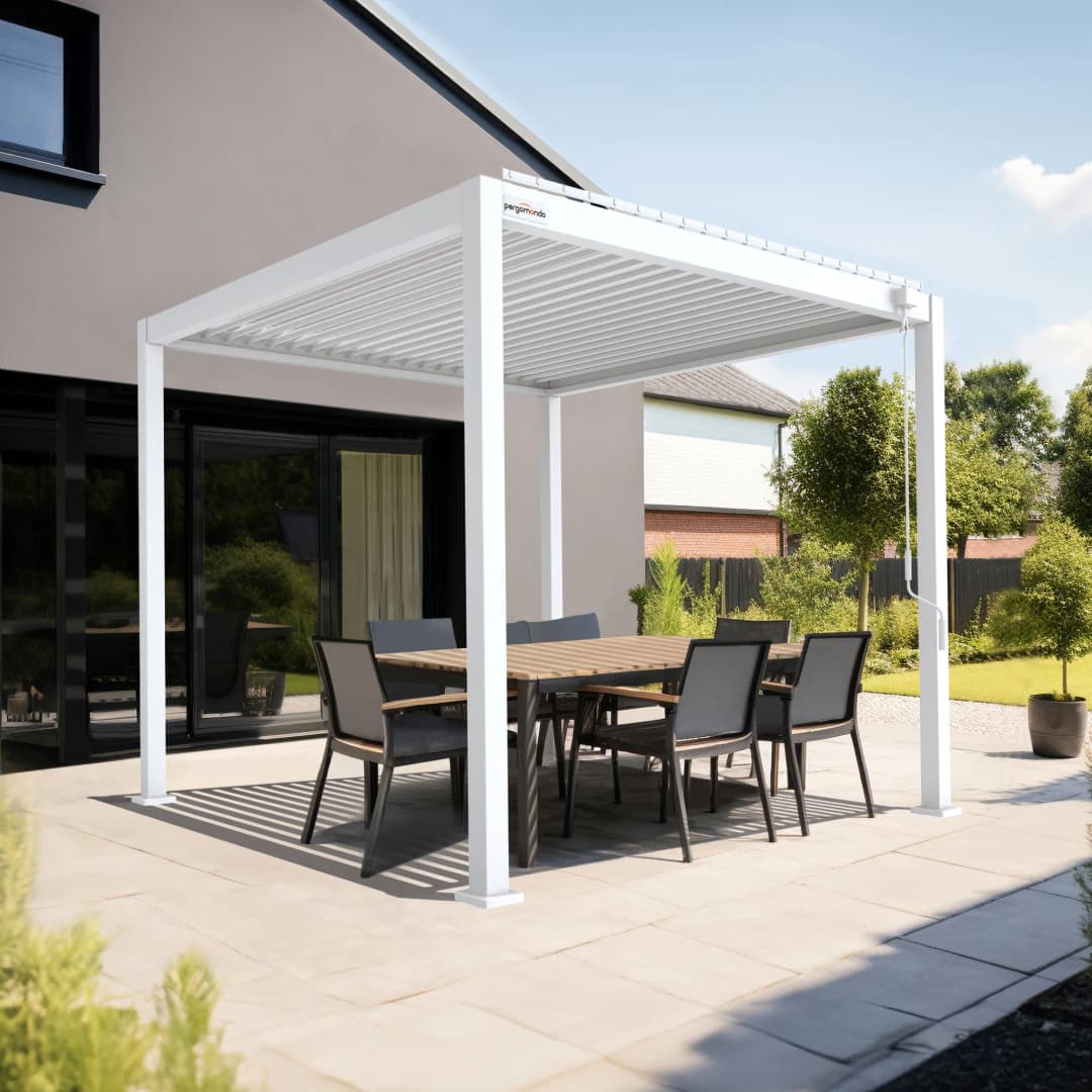 pergomondo Pergola mit Lamellendach | 3 x 3 m, weiß