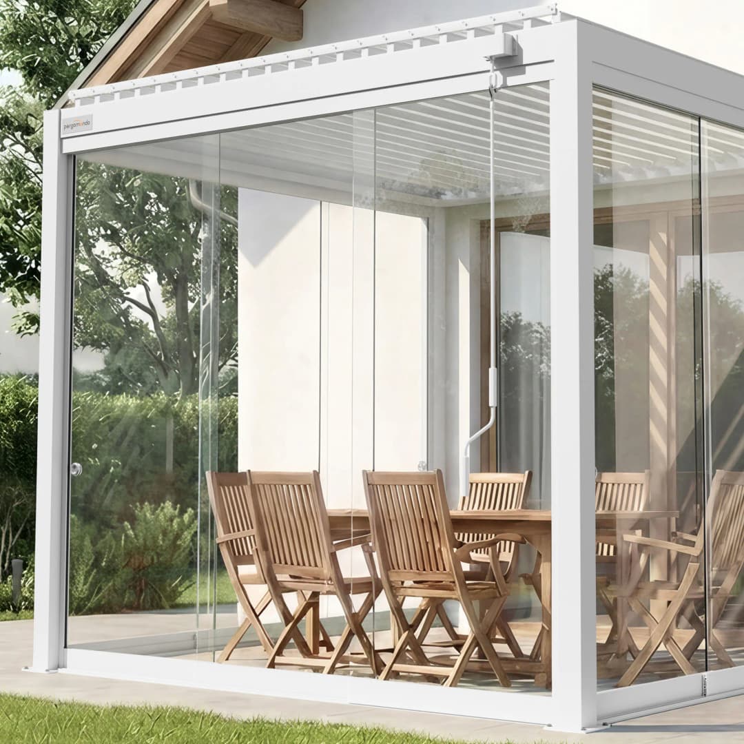 Glasschiebetüren für Pergola | 3 m, weiß