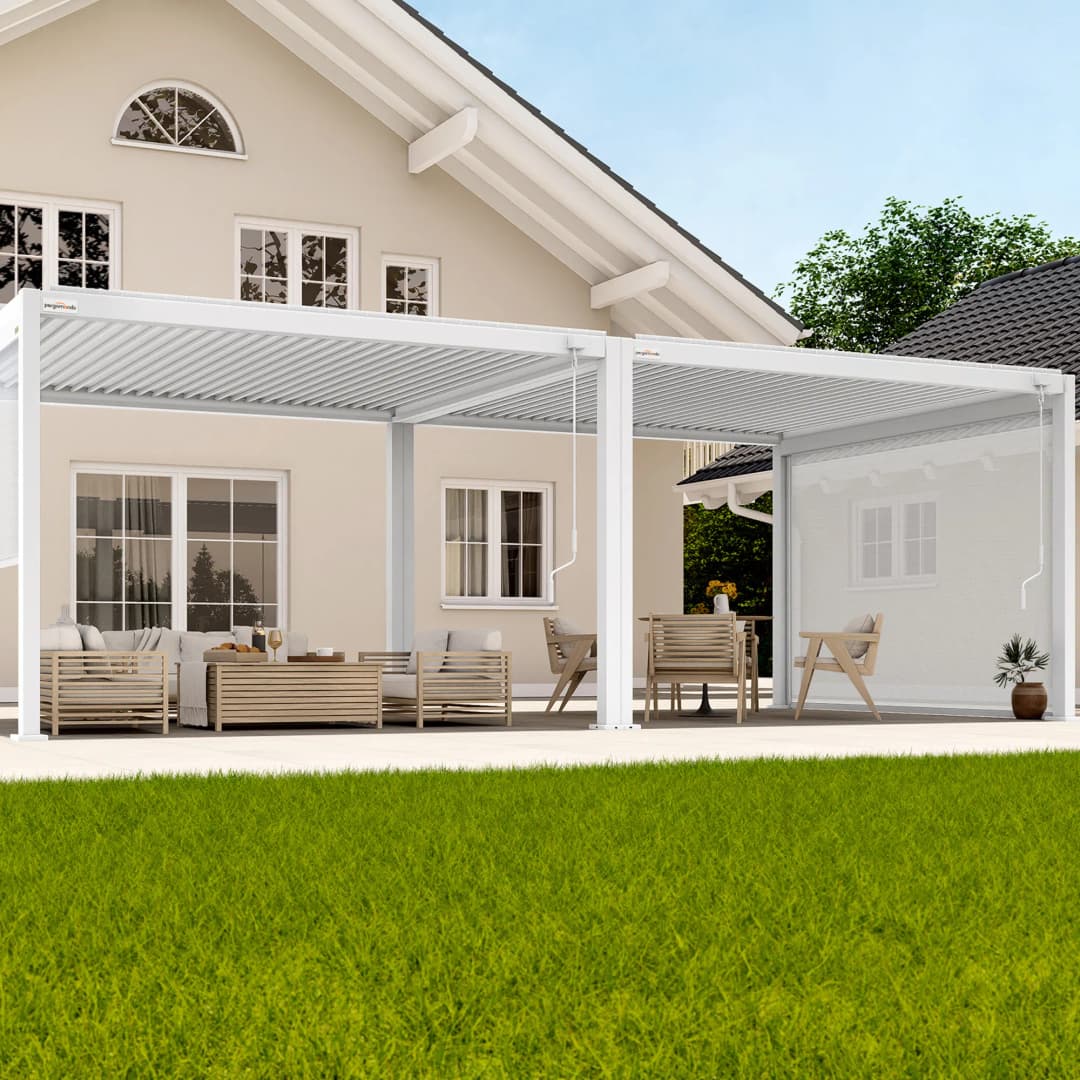 pergomondo Pergola mit Lamellendach | 3 x 8 m, weiß