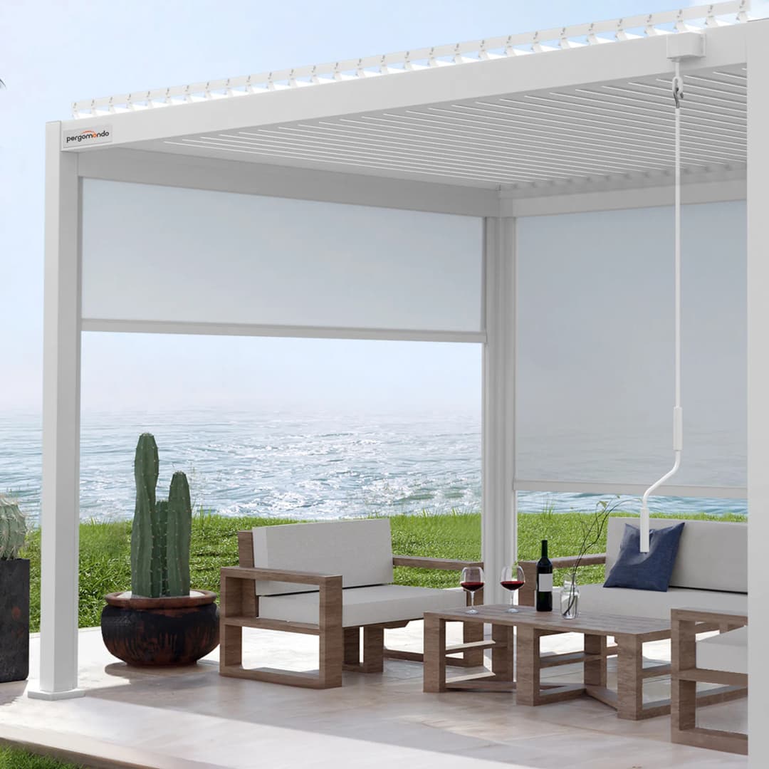 pergomondo Screen-Rollo für Pergola mit Lamellendach | 4 m, weiß