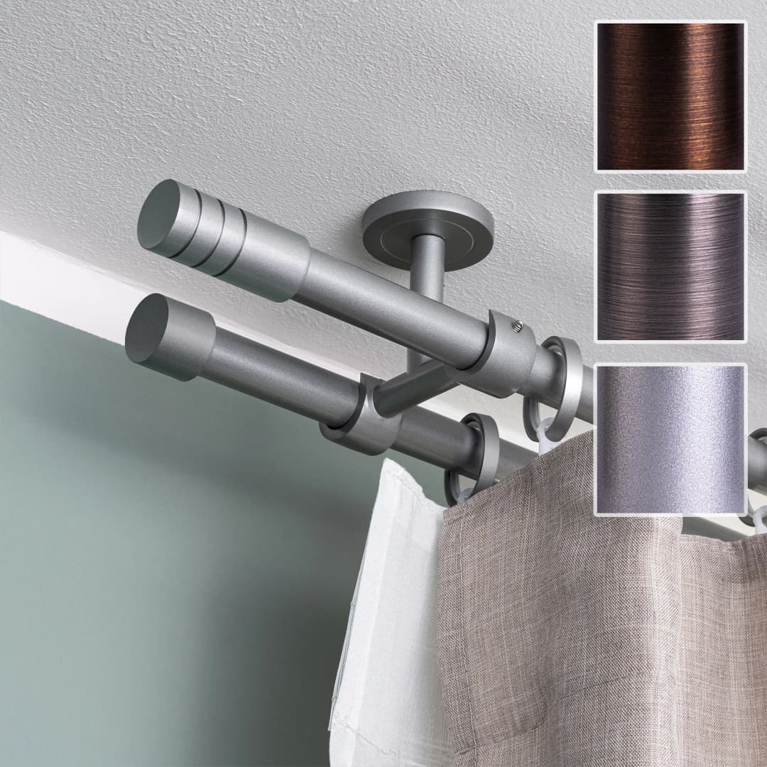 Gardinenstange Set | 2-läufig, ⌀ 19 mm, 400 cm, anthrazit + Decke, Kappe, Ring