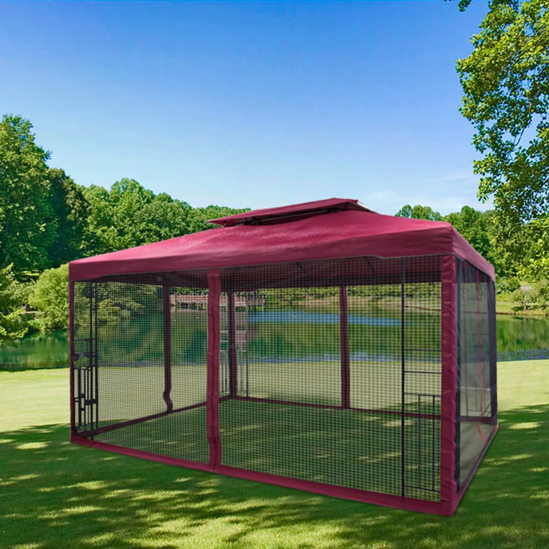 Seitenwand für Deluxe Gartenpavillon | Moskitonetz-Wand, bordeaux, 4 Stück