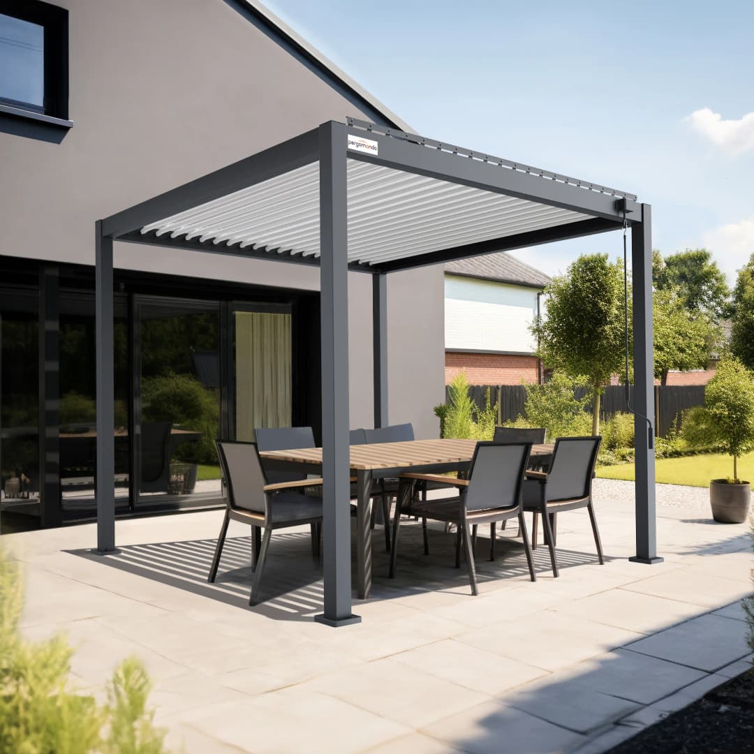 pergomondo Pergola mit Lamellendach | 3 x 3 m, weiß / anthrazit