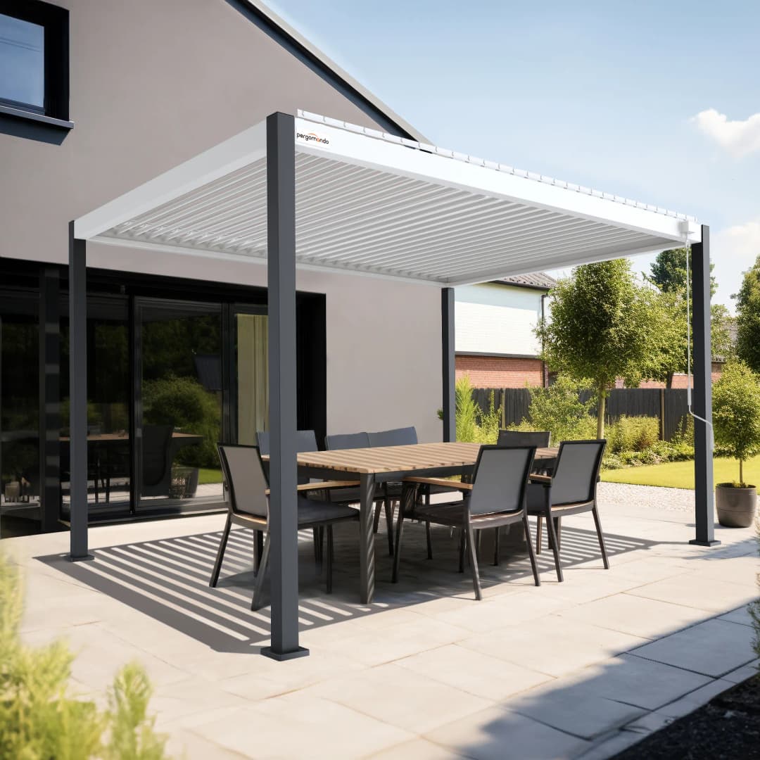 pergomondo Pergola mit Lamellendach | 3 x 4 m, weiß / weiß / anthrazit
