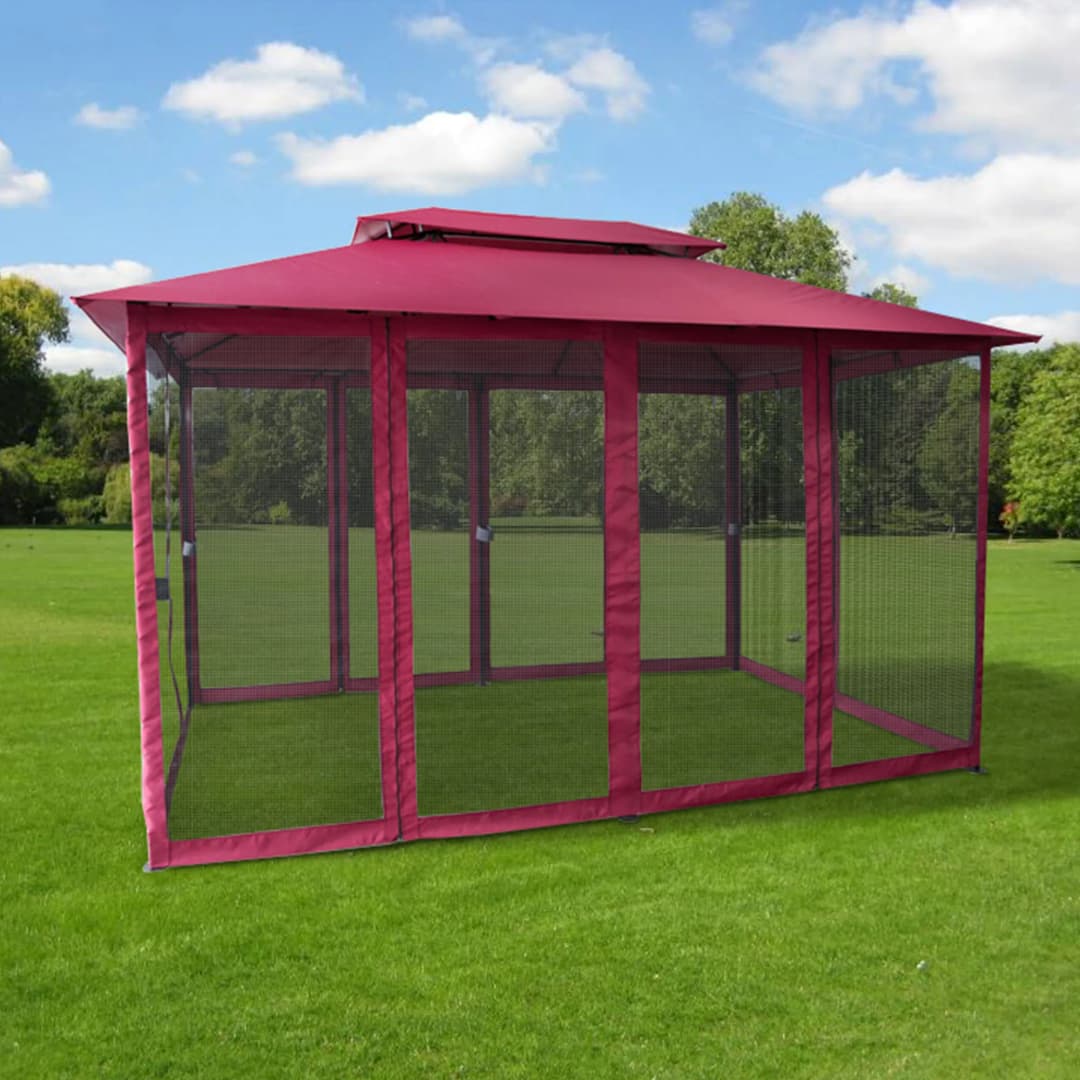 Moskitonetz-Wand für Comfort Gartenpavillon | bordeaux, Laschen anthrazit, 6 Stück