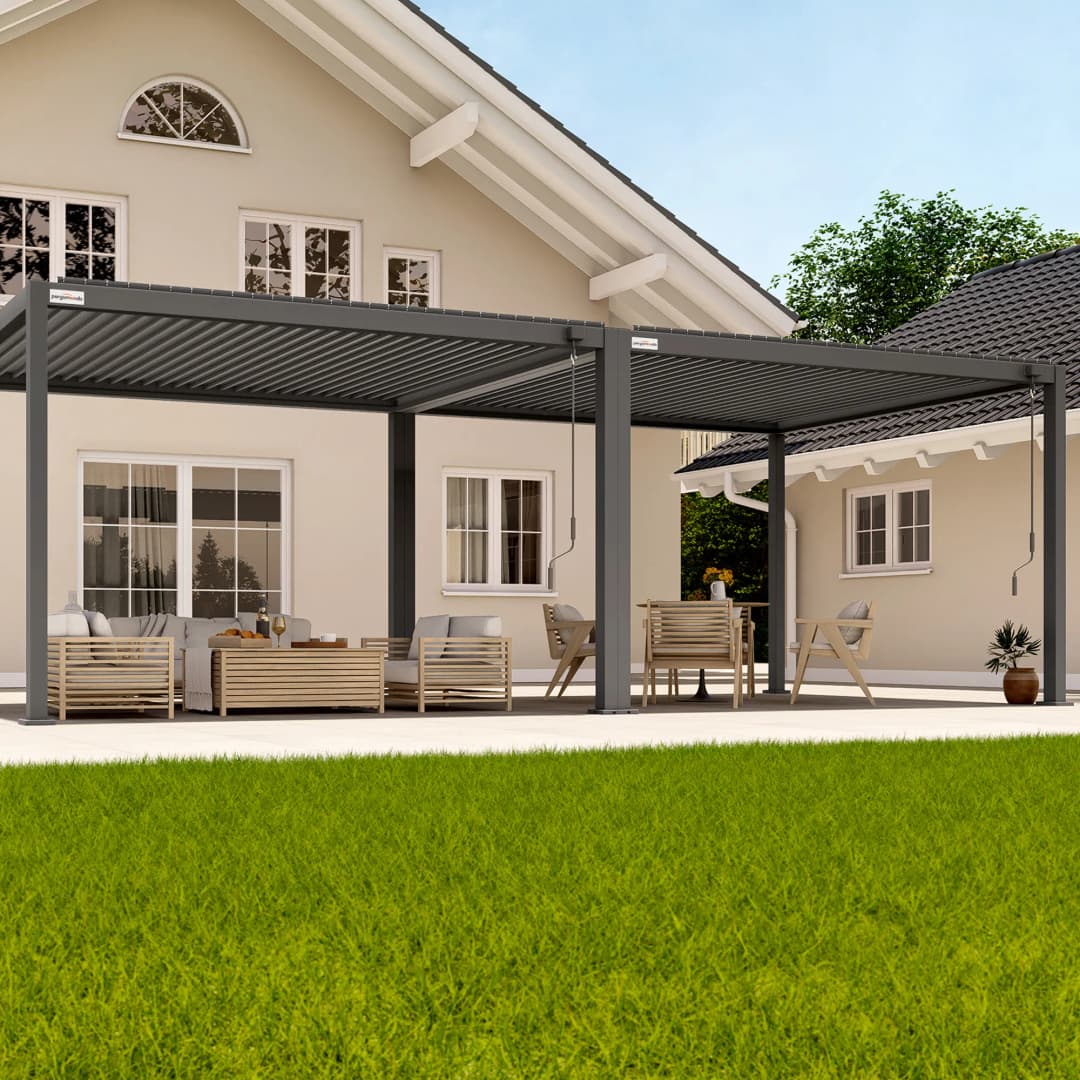 pergomondo Pergola mit Lamellendach | 3 x 8 m, anthrazit