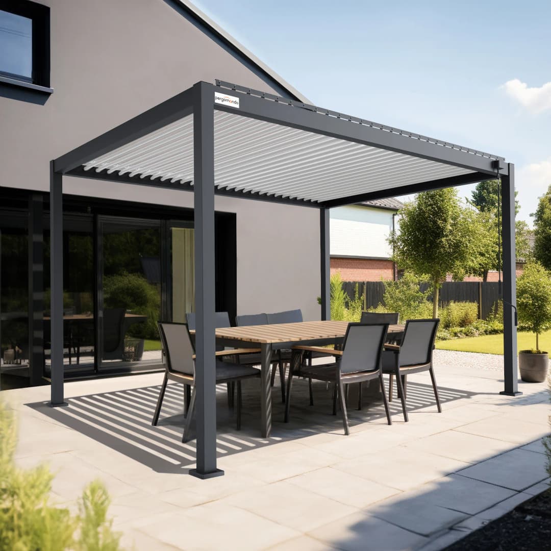 pergomondo Pergola mit Lamellendach | 3 x 4 m, weiß / anthrazit