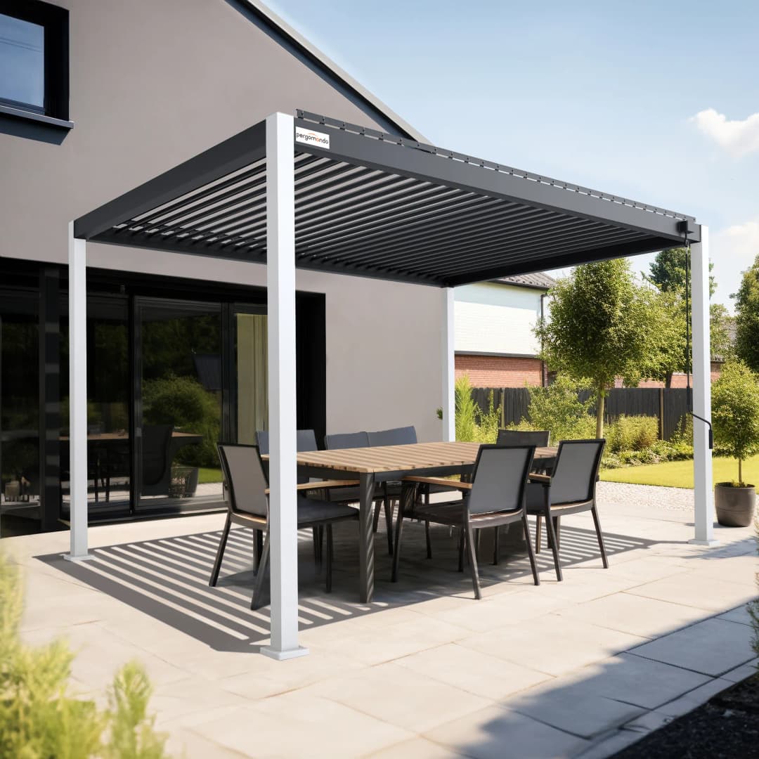 pergomondo Pergola mit Lamellendach | 3 x 4 m, anthrazit / anthrazit / weiß