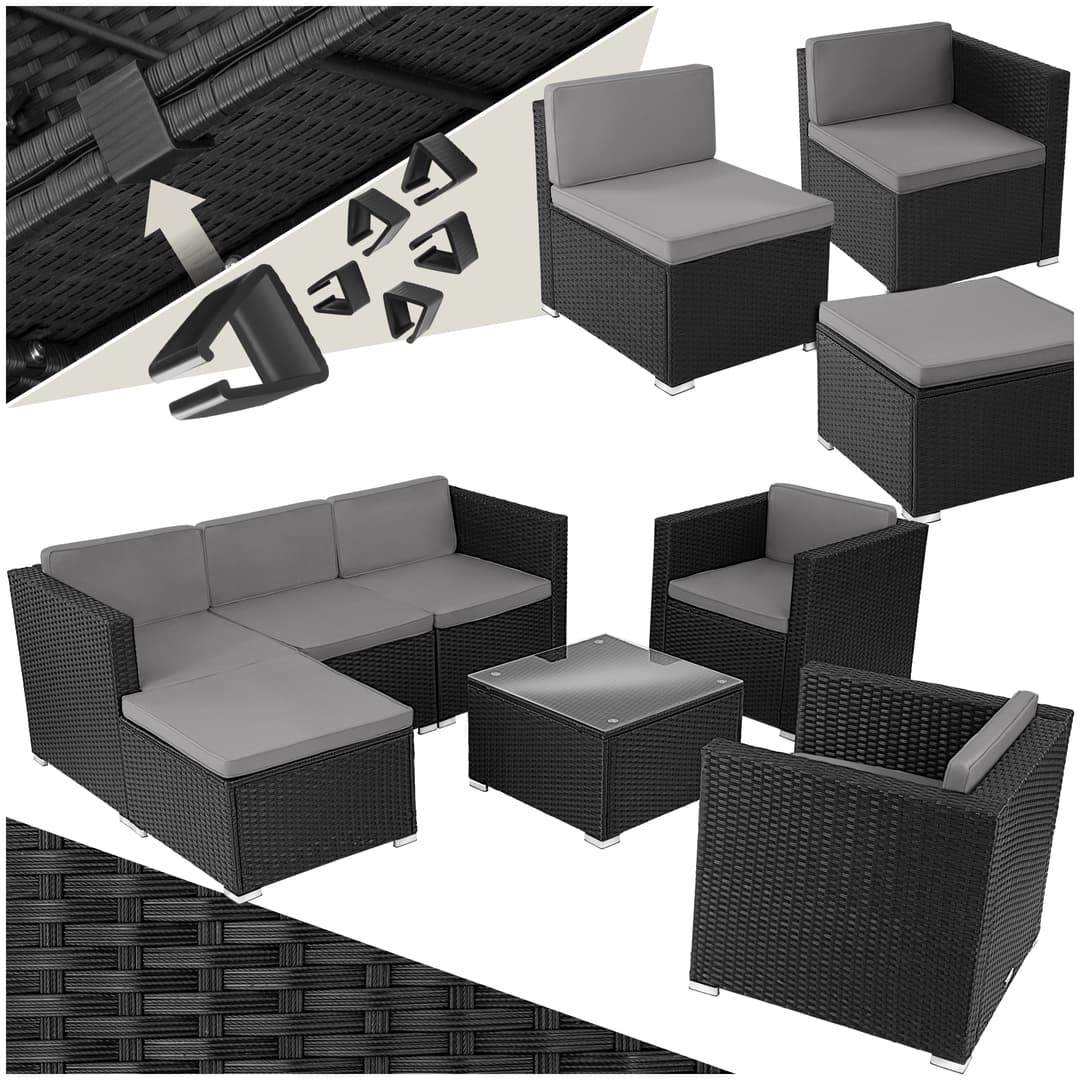 Rattan Lounge Lignano mit 2 Sesseln - schwarz