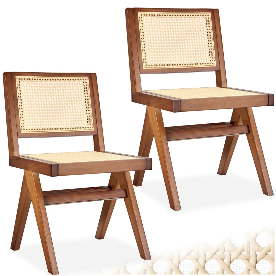 Holzstuhl Lissy mit Wiener Geflecht im Boho-Stil - Eiche dunkel, 2er Set