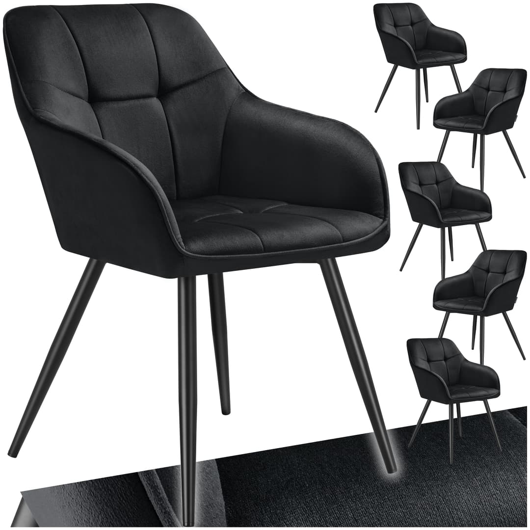 Stuhl Marilyn, Samtoptik, gesteppt - schwarz/schwarz, 6er Set