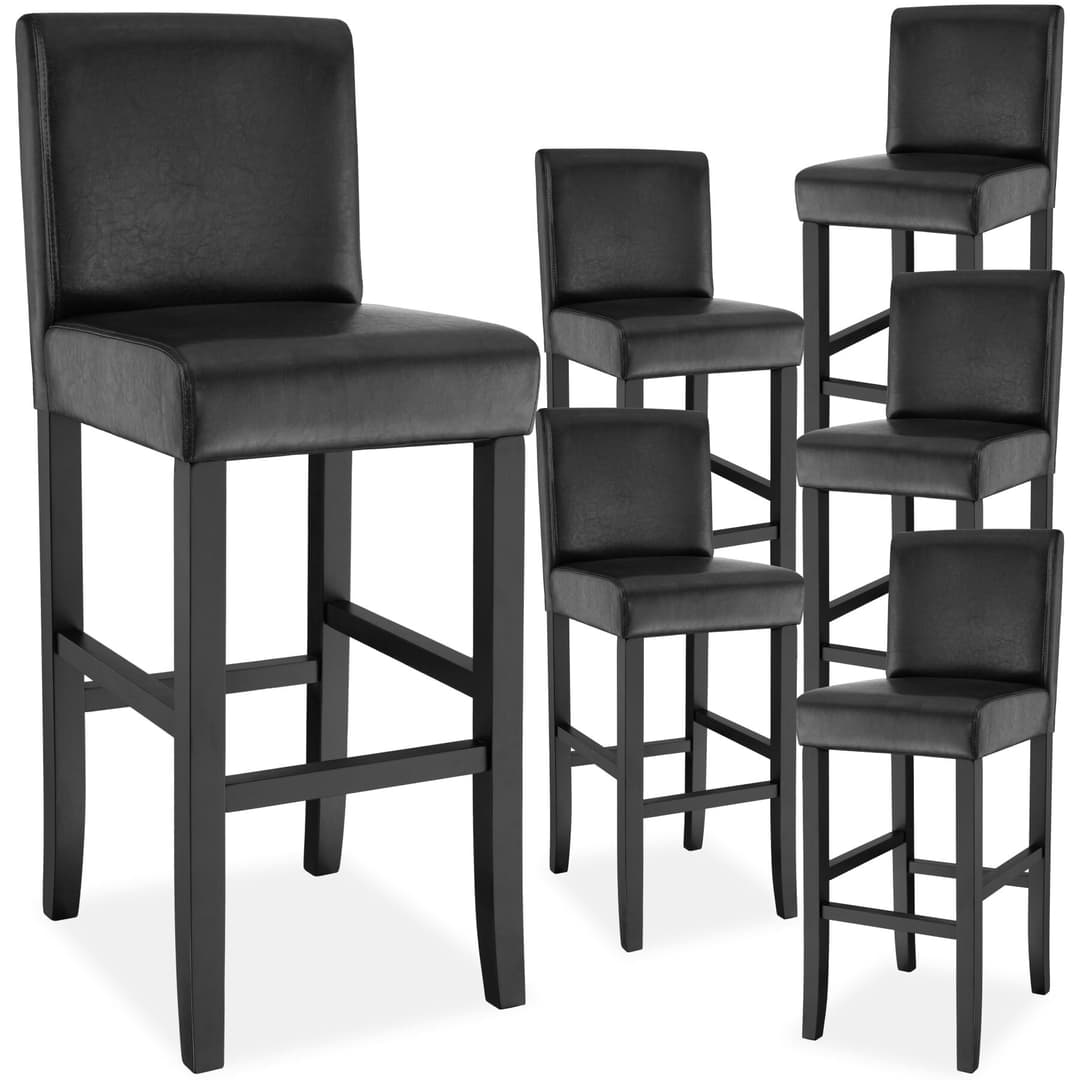 Barhocker aus Kunstleder - schwarz, 6er Set