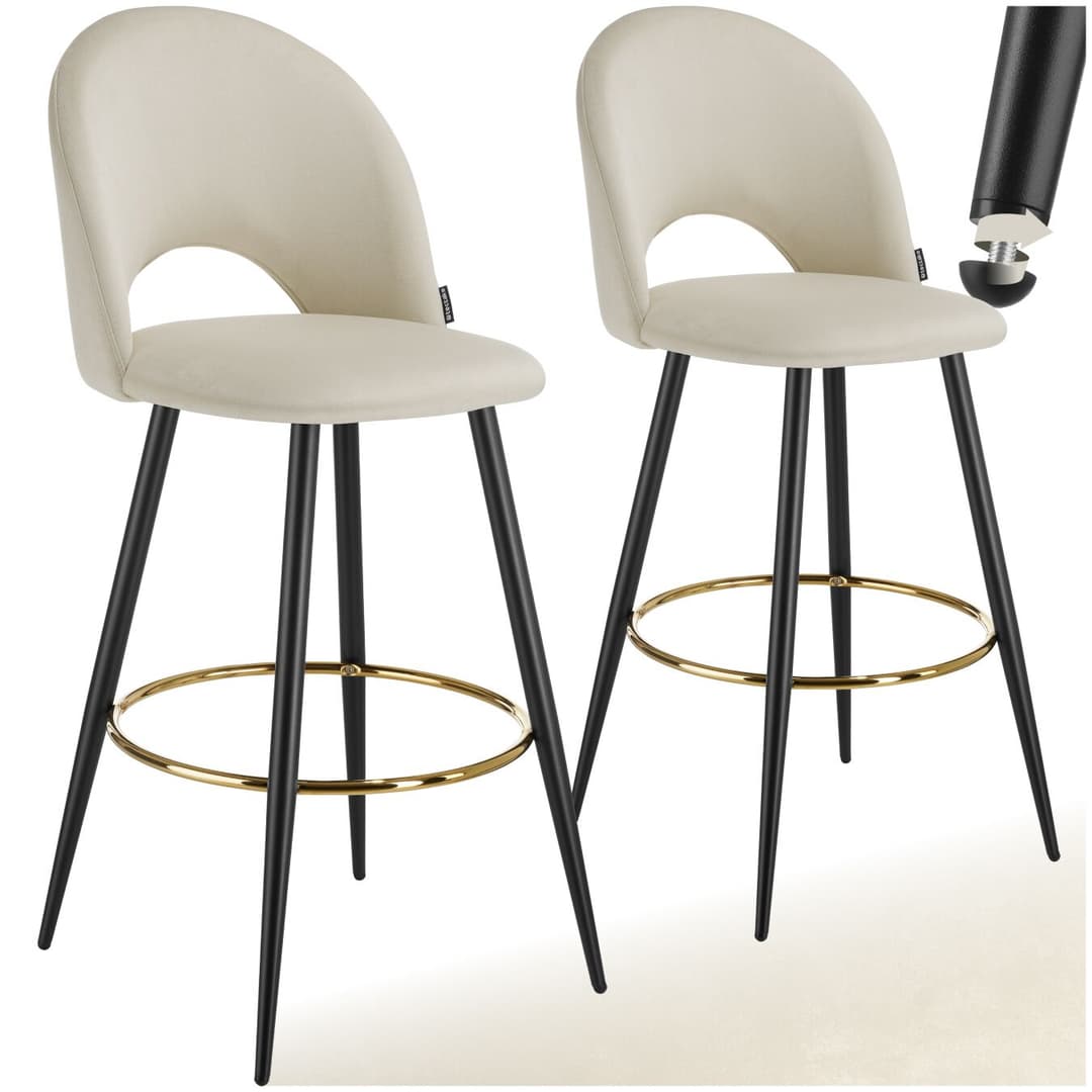 Barstuhl Sachel mit Rückenlehne, Samtoptik - creme/schwarz, 2er Set