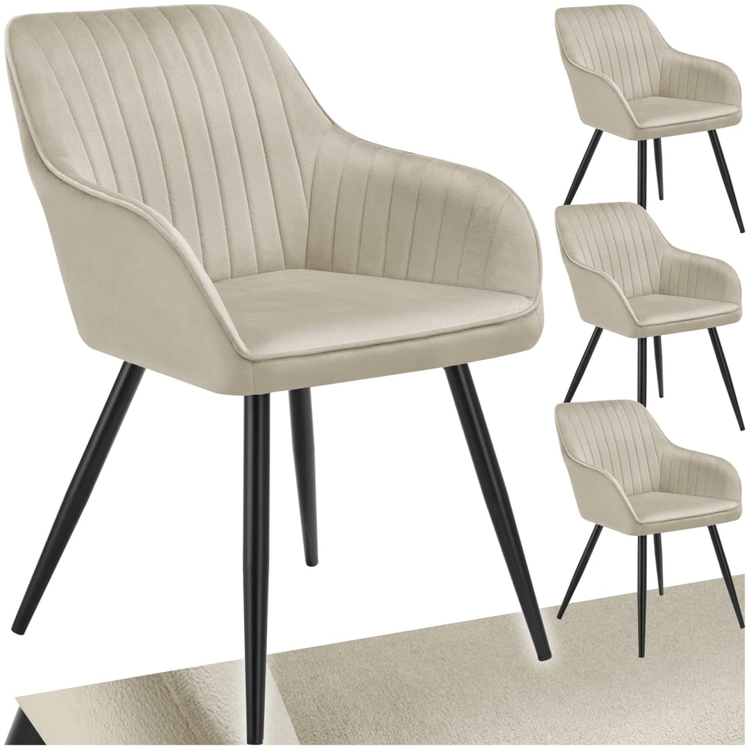 Stuhl Marilyn, Samtoptik, gesteppt - creme/schwarz, 4er Set